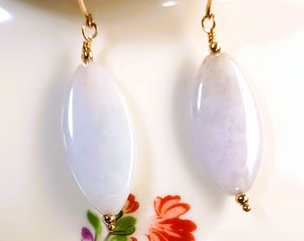 White Jade Dangle Earrings Suspended from 14 KT Gold Fill Ear Wires,  Everyday Earrings, Comfortable and Beautiful