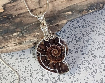 Ammonite Fossil Pendant Necklace in a Sterling Silver Setting, One of  a Kind Piece, Stone of Protection and Healing,  Natural Wonder Gift