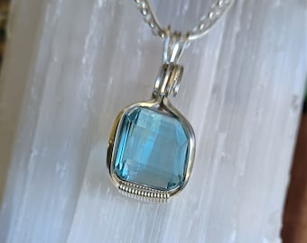 Faceted High Quality Blue Topaz Necklace set in Sterling Silver, Beautiful Color & Clarity, December Birthday Gemstone, Third Eye Chakra