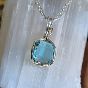 Faceted High Quality Blue Topaz Necklace set in Sterling Silver, Beautiful Color & Clarity, December Birthday Gemstone, Third Eye Chakra image 1