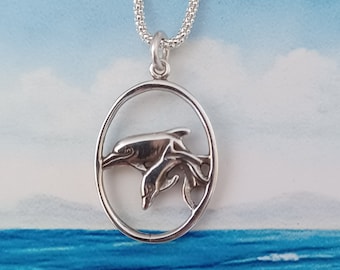 Sterling Silver Dolphin Necklace, .925 Sterling Silver Chain, Dolphin/Porpoise Totem Animal, I Love Dolphins