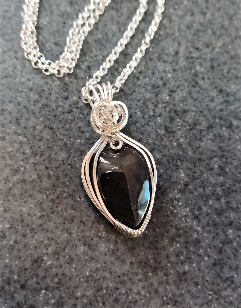 Heart Shape Black Obsidian Pendant in Sterling Silver, Libra Birthstone, Healing Stone of Protection believed to Bring Love and Light image 6