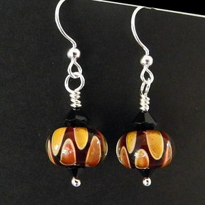 Fun Autumn / Fall Earrings, Orange and Black Brown Dangle Earring, Lightweight and Comfortable Artisan Hand made Beads, Gift for Friend image 2