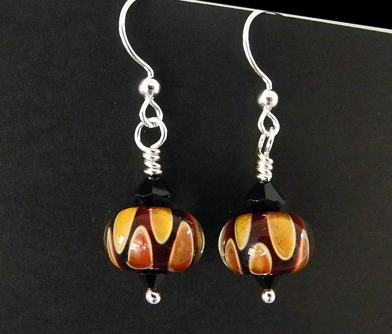 Fun Autumn / Fall Earrings, Orange and Black Brown Dangle Earring, Lightweight and Comfortable Artisan Hand made Beads, Gift for Friend image 2