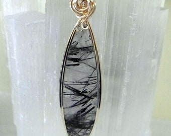 Large Tourmaline Quartz Crystal Necklace Wire Wrapped in Gold, Chakra Stone of Protection and Healing, Unique Stone from Brazil