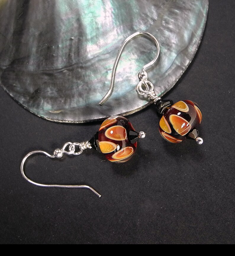 Fun Autumn / Fall Earrings, Orange and Black Brown Dangle Earring, Lightweight and Comfortable Artisan Hand made Beads, Gift for Friend image 4