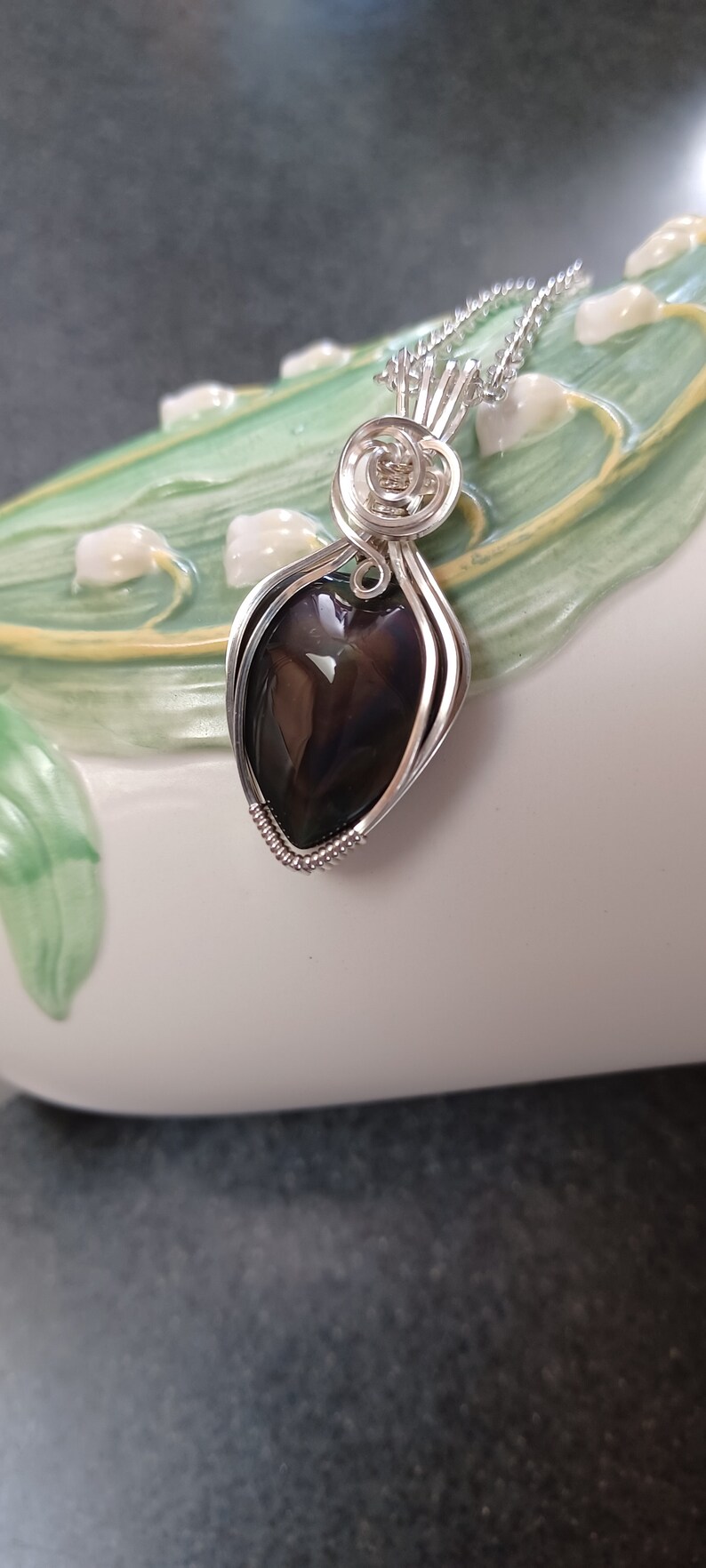 Heart Shape Black Obsidian Pendant in Sterling Silver, Libra Birthstone, Healing Stone of Protection believed to Bring Love and Light image 4
