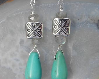 Turquoise and Sterling Dangle Earrings, Perfect Easy to Wear, Everyday Jewelry, Stone of Protection,  Lightweight and Comfortable