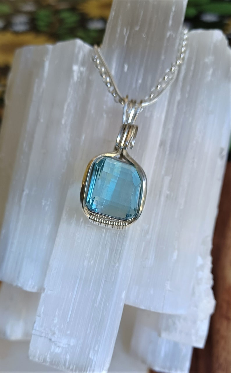Faceted High Quality Blue Topaz Necklace set in Sterling Silver, Beautiful Color & Clarity, December Birthday Gemstone, Third Eye Chakra image 1