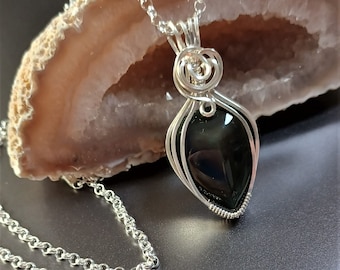 Heart Shape Black Obsidian Pendant in Sterling Silver, Libra Birthstone, Healing  Stone of Protection believed to Bring Love and Light