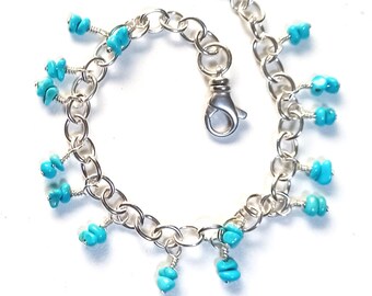 High Quality Natural Sleeping Beauty Turquoise on Sterling Silver Link Bracelet with "A" grade Rare Turquoise from Globe Arizona