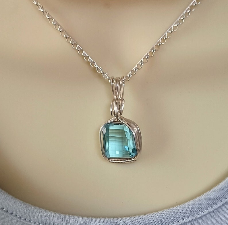 Faceted High Quality Blue Topaz Necklace set in Sterling Silver, Beautiful Color & Clarity, December Birthday Gemstone, Third Eye Chakra image 2