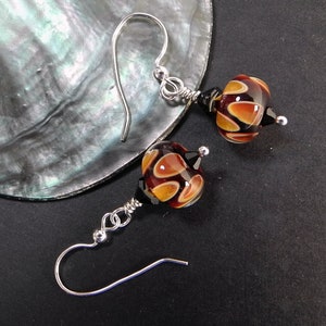 Fun Autumn / Fall Earrings, Orange and Black Brown Dangle Earring, Lightweight and Comfortable Artisan Hand made Beads, Gift for Friend image 6