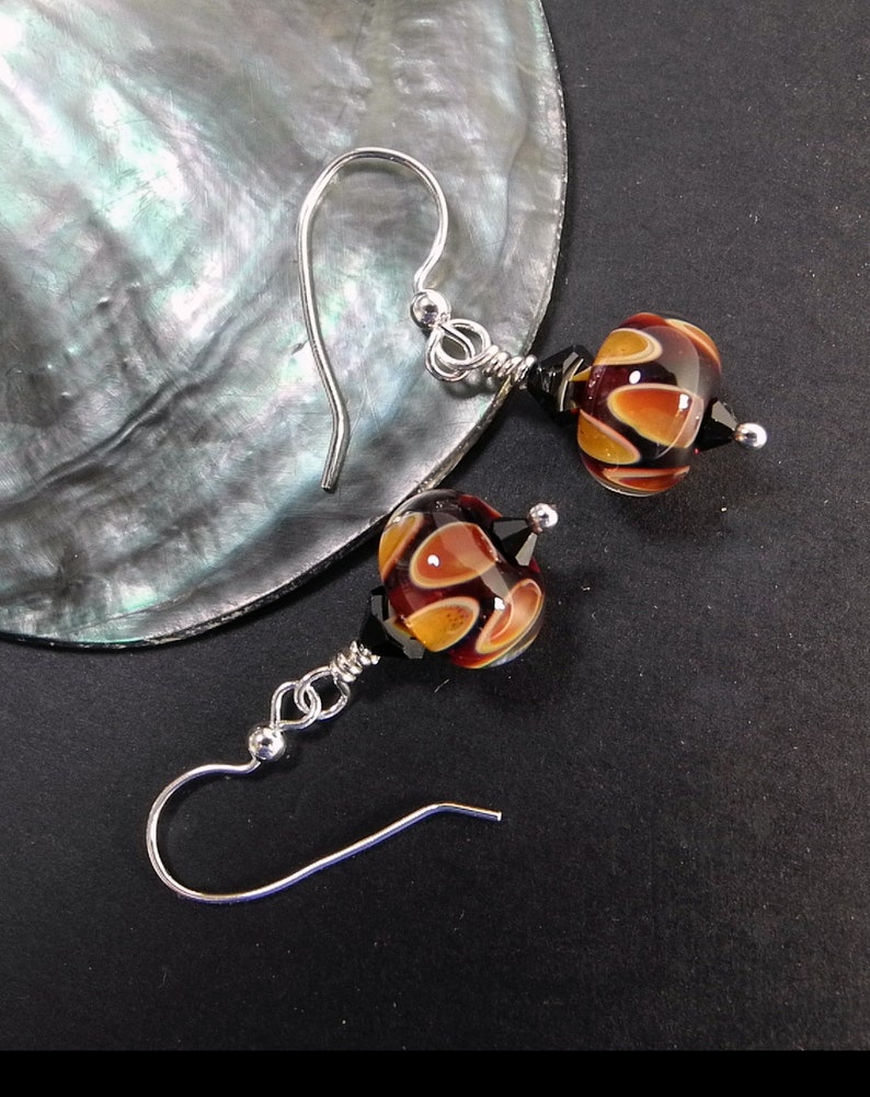 Fun Autumn / Fall Earrings, Orange and Black Brown Dangle Earring, Lightweight and Comfortable Artisan Hand made Beads, Gift for Friend image 6