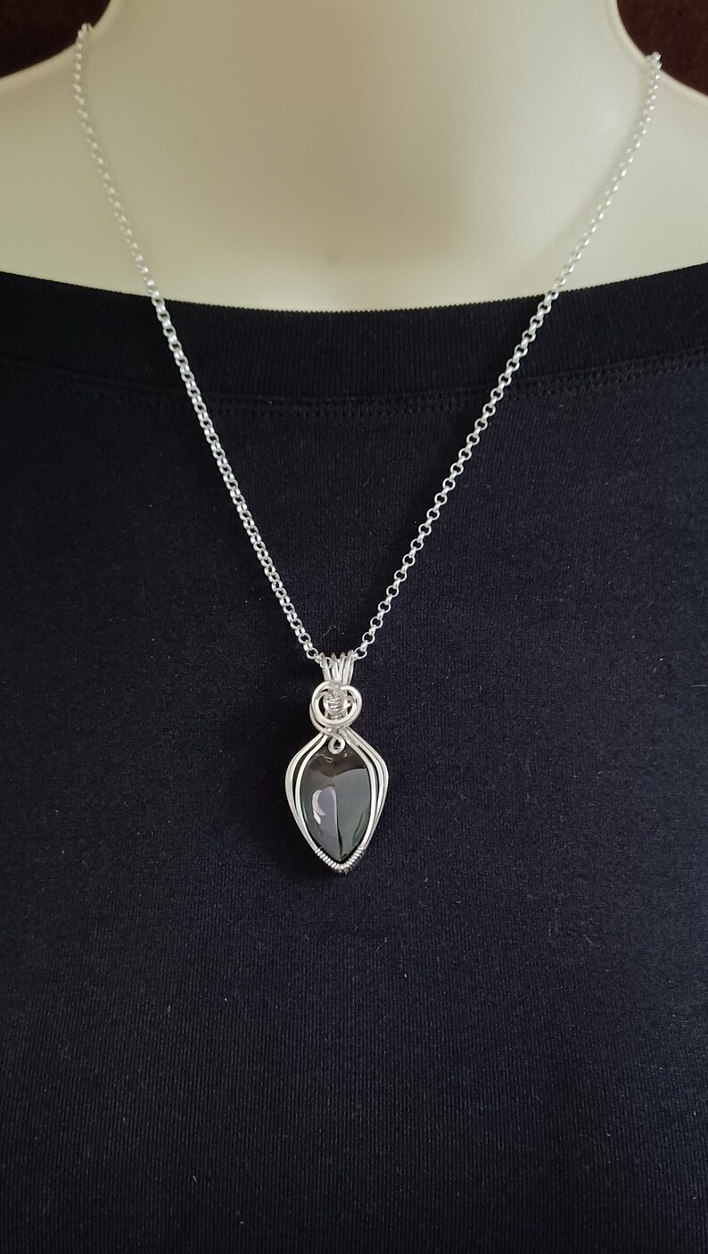Heart Shape Black Obsidian Pendant in Sterling Silver, Libra Birthstone, Healing Stone of Protection believed to Bring Love and Light image 3