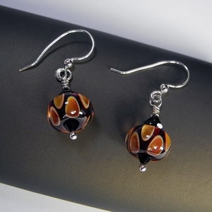 Fun Autumn / Fall Earrings, Orange and Black Brown Dangle Earring, Lightweight and Comfortable Artisan Hand made Beads, Gift for Friend image 1
