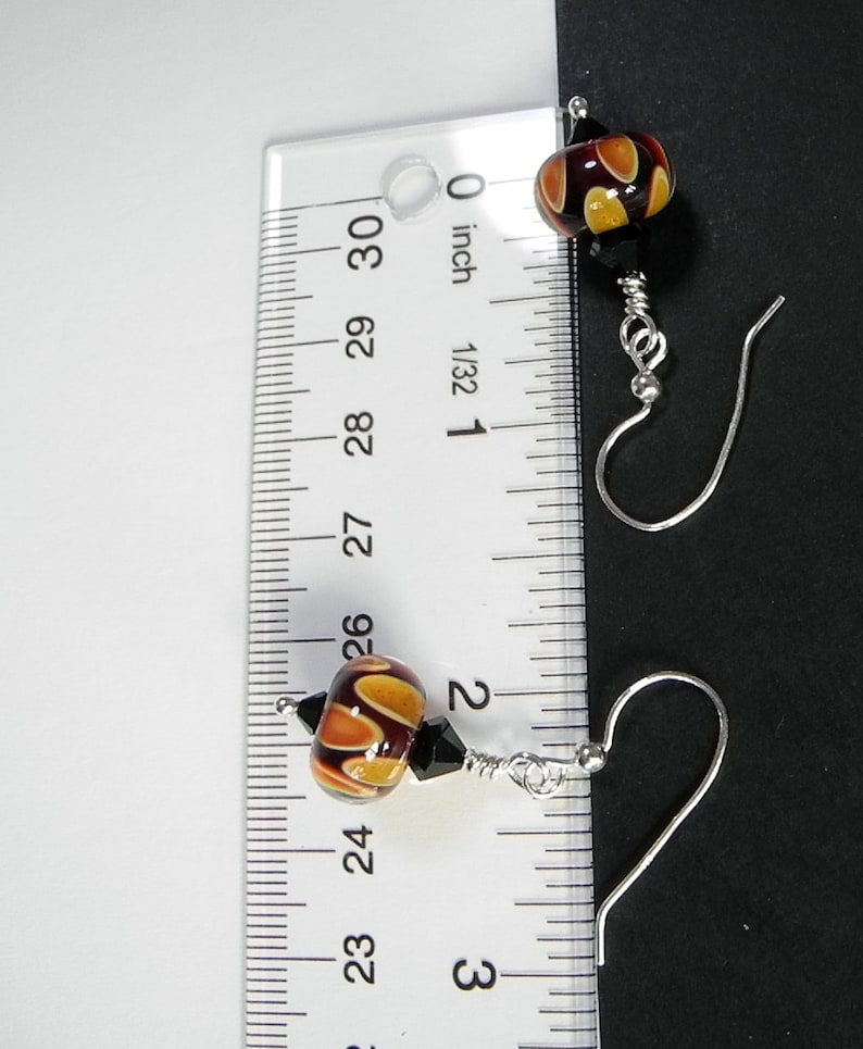 Fun Autumn / Fall Earrings, Orange and Black Brown Dangle Earring, Lightweight and Comfortable Artisan Hand made Beads, Gift for Friend image 3