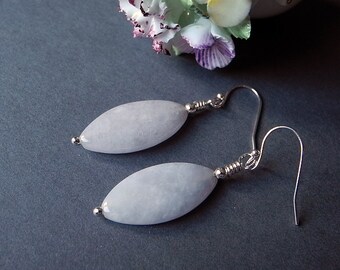 White Jade Oval Gemstone earrings suspended from Sterling Silver Ear Wires, Lightweight, comfortable for daily wear or special events