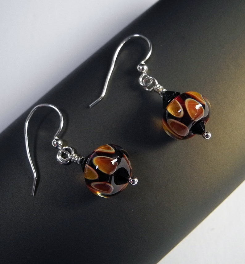 Fun Autumn / Fall Earrings, Orange and Black Brown Dangle Earring, Lightweight and Comfortable Artisan Hand made Beads, Gift for Friend image 5