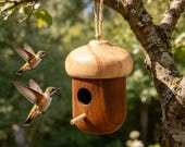 Acorn-Shaped Natural Wood Hummingbird House, Hanging Bird Nest, Outdoor Garden Decor, Backyard Shelter, Bird Lover Gift, Eco Friendly
