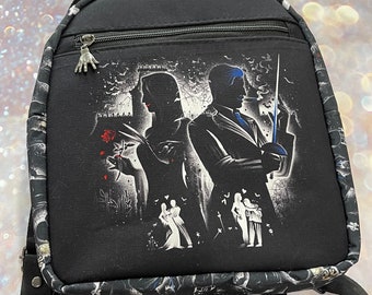 Creepy couple backpack. Romantic cooky couple mini backpack. Wednesday bag