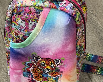 Rainbow leopard crossbody sling bag. Rosie crossbody sling bag. Rainbow cat bag. Colorful rainbow LF crossbody