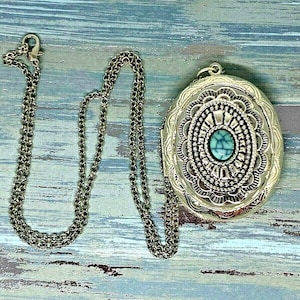 Southwest Concho Turquoise Cowgirl Photo Picture keepsake locket rodeo silver
