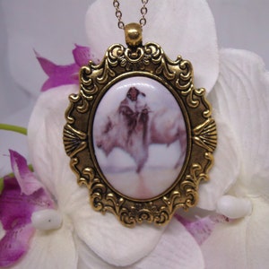 Tribal White Buffalo Indian Porcelain Cameo Necklace Pendant Native America