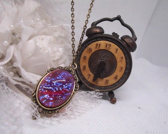 Large Mexican Fire Opal Dragons Breath BRONZE  Necklace Great