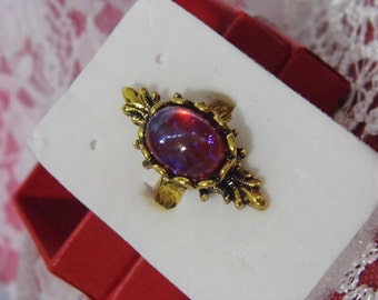 Renaissance Medieval Irish Costume Ring Adjustable Silver Mexican Fire Opal Dragons Breath Gothic