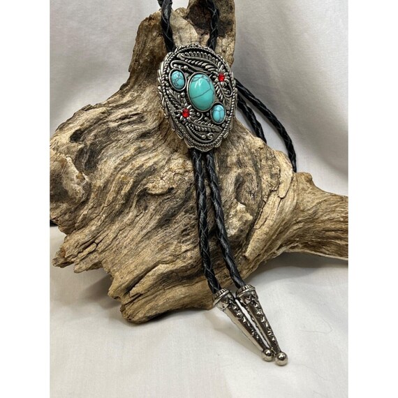 Rockabilly Boho Cowboy Turquoise Bolo Tie Necklace Concho Western
