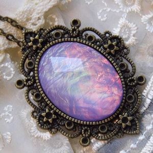 lavender Purple Moonstone FIre Opal OOAK Victorian princess Fantasy glass art Mythical Necklace Altered Art