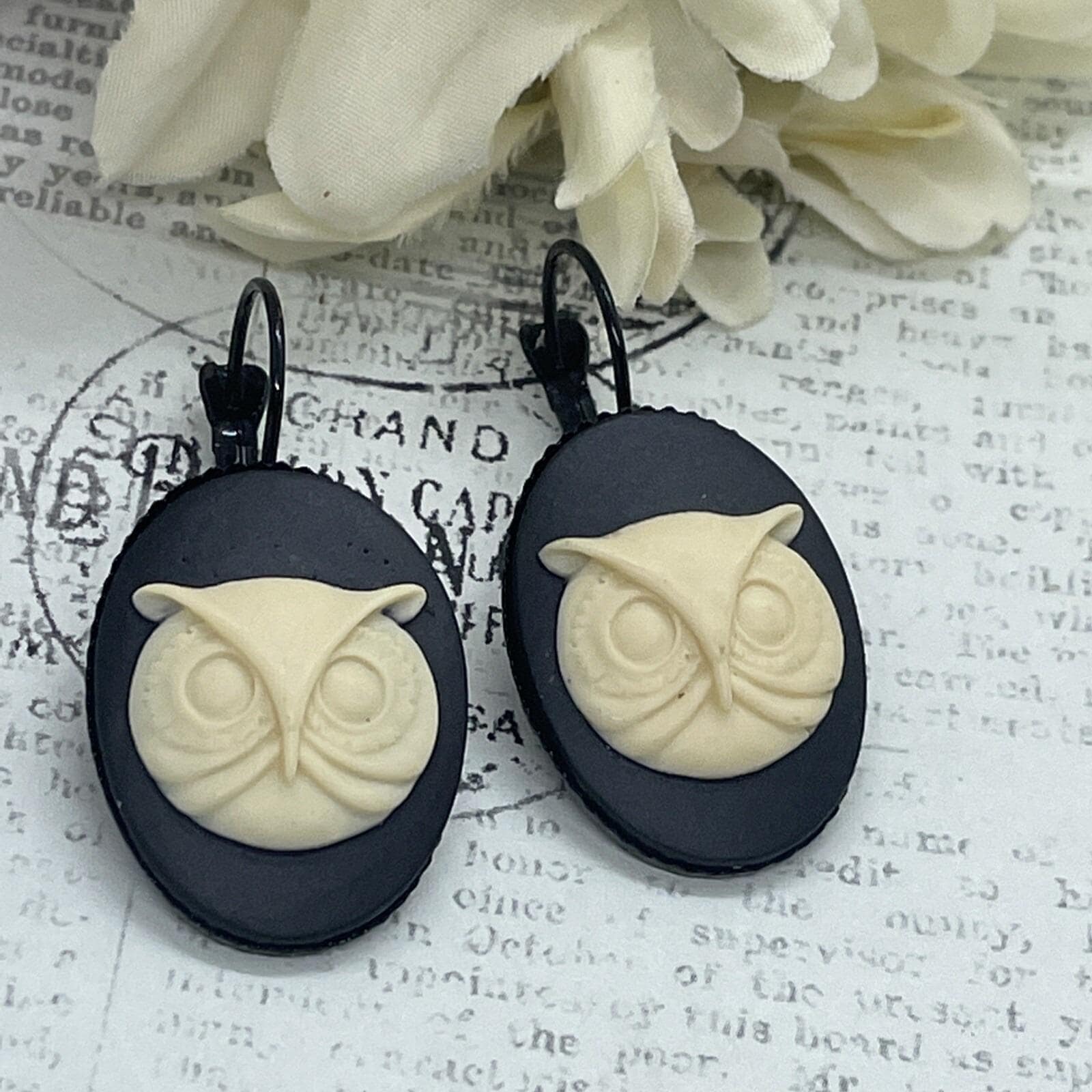 Owl Cameo Nature Bird Wedding Setting Enamel Earrings Cameo Birthday Party