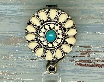 Southwest Western Buffalo Turquoise Badge reel retractable ID Holder Glasses Key Card Teacher Doctor Nurse