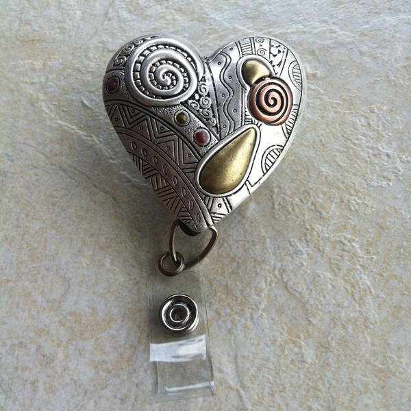 Rose Silver Gold Bronze Ladies Silver Filegre Heart art designer Badge reel retractable ID Badge Holder