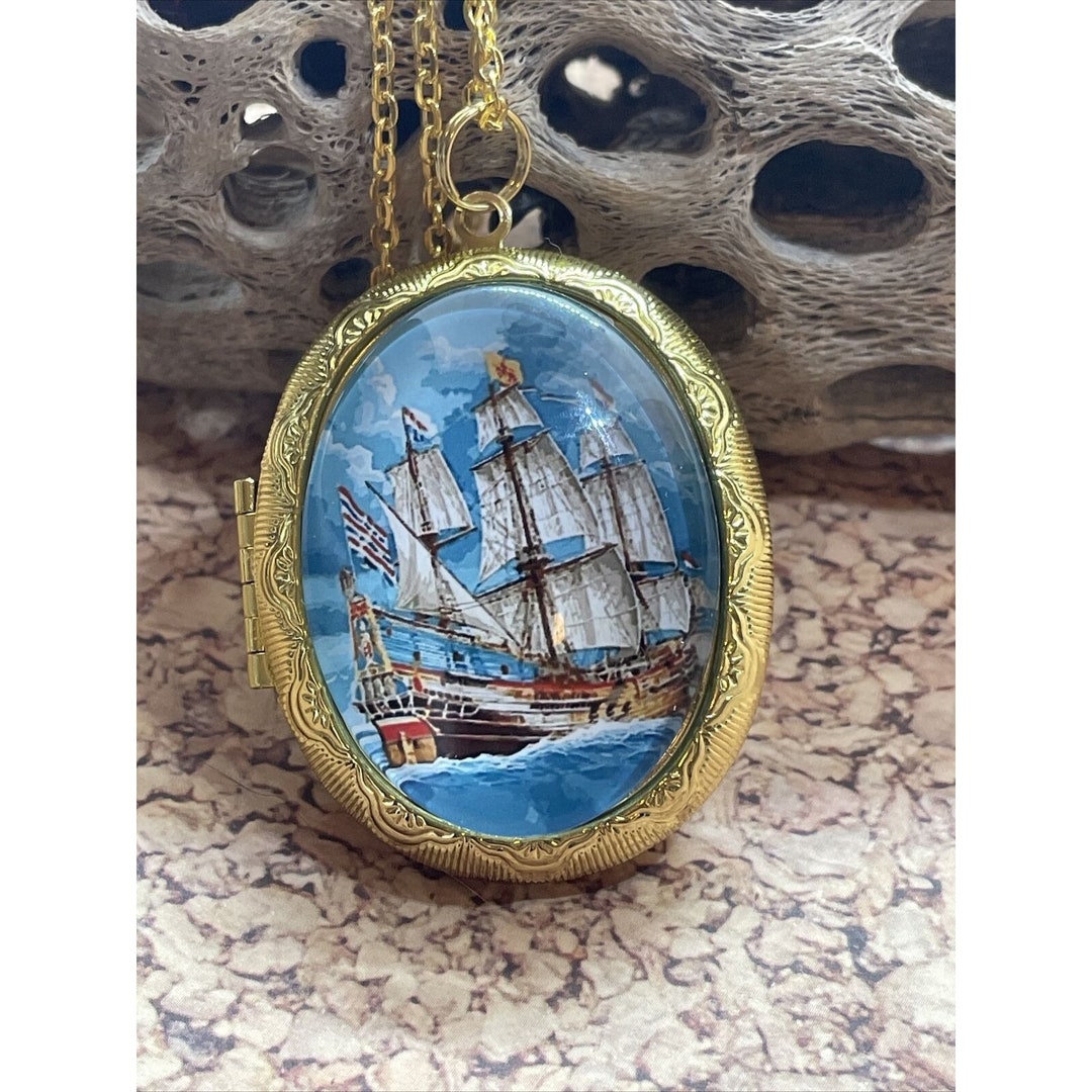 Gold Photo Nautical Beach Pirate Ship Sailor Wedding Keepsake Locket ...