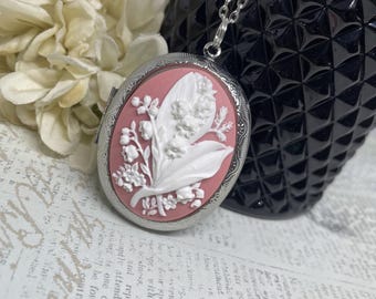MOM Rosa Weiß Mutter Geburtstag Maiglöckchen Silber Cameo Locket Hochzeit Irish