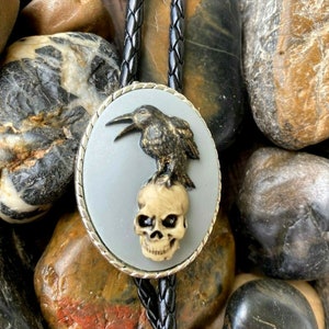 Steampunk Skull Raven Cameo Pendant Crow Lariat Bolo Tie Gothic Men’s Women’s
