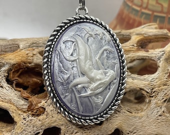 Mermaid Siren Pearl Nautical Sea Maiden Victorian Jewelry Antique Silver Necklace Pendant 24 inch chain