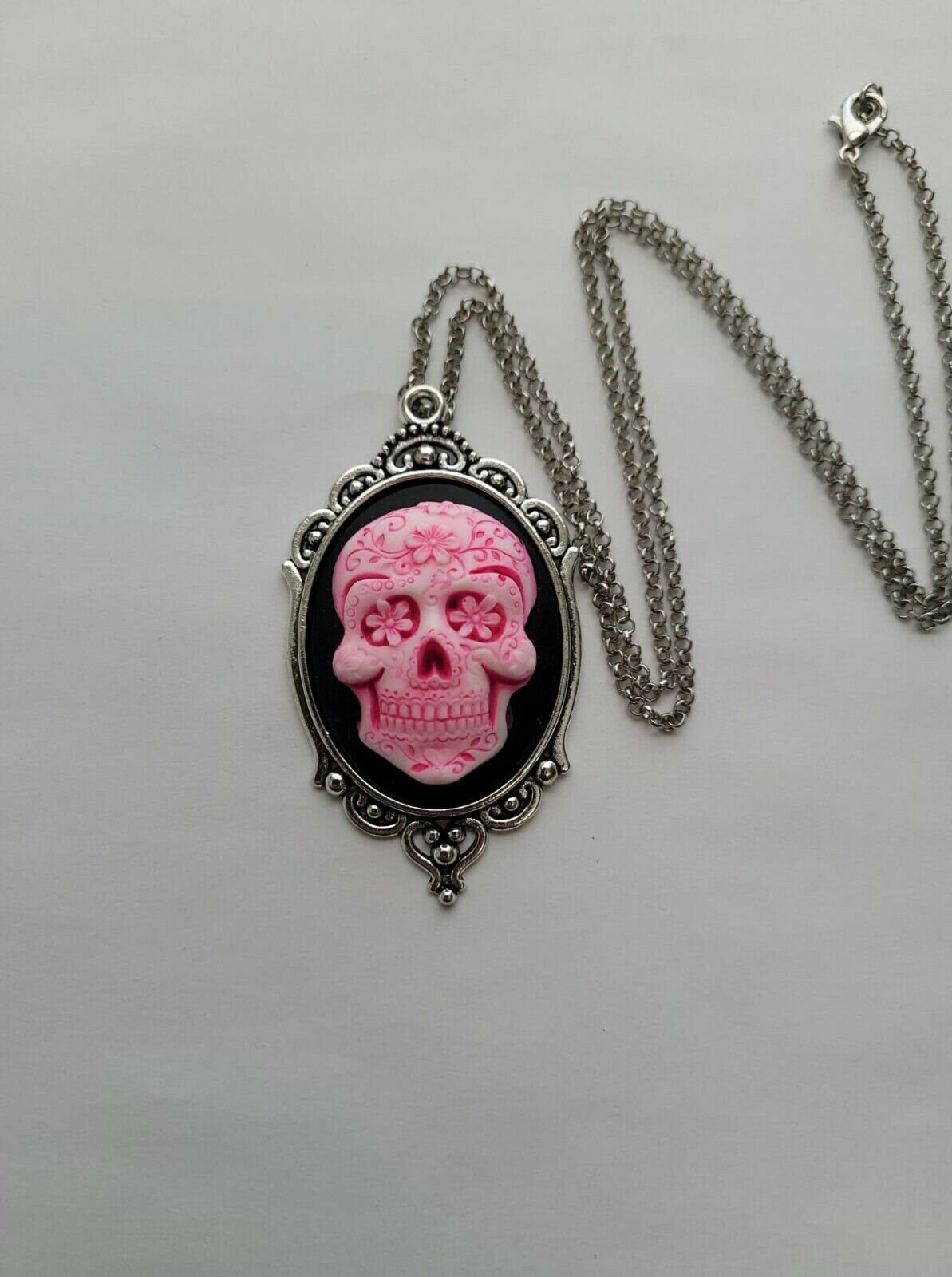 Neon Hot Pink Sugar Skull Day of the Dead Gothic Rockabilly Cameo