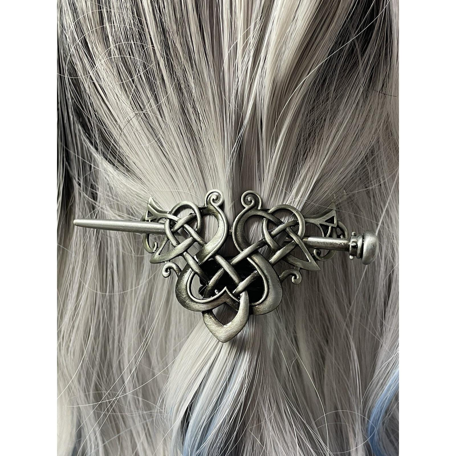 Silver Celtic Knot Owl Hair Slide Or Hair Pin Or Shawl Pin  Vintage Celtic knot hair clip and Shawl Pin - Fine Metal Dust main image 3
