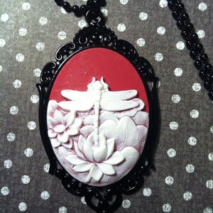 Red Dragon Fly Lilly Pad Wedding Cameo Necklace Pendant Ball Chain