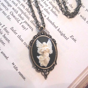 Angel Cameo Necklace Bronze Pendant Faith Guardian Wings Christian