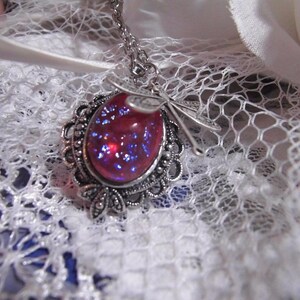 Silver Dragonfly Memorial with Dragons Breath Mexican Fire opal stone necklace pendant