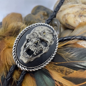 Spider Skull Cameo Pendant Bolo Necklace Lariat Tie Gothic Rockabilly Biker Gift