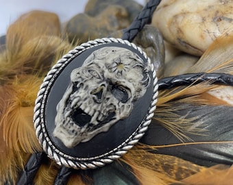 Spider Skull Cameo Pendant Bolo Necklace Lariat Tie Gothic Rockabilly Biker Gift