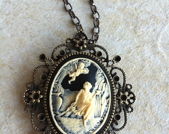 Colgante de collar con camafeo estilo vintage de princesa querubín y ángel de la guarda, estilo victoriano vintage, para bufanda y bolso.