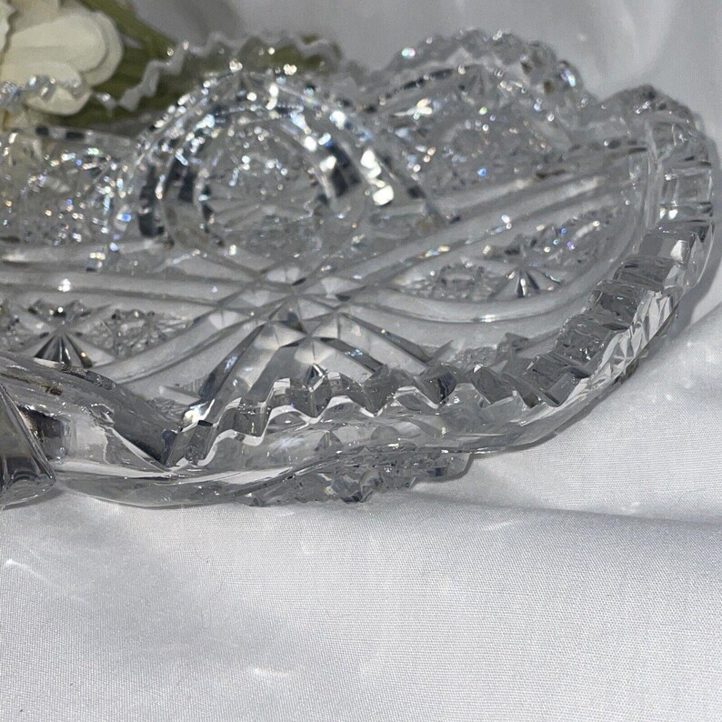 American Brilliant Period Lead Cut Crystal Glass Relish Candyhandle ...