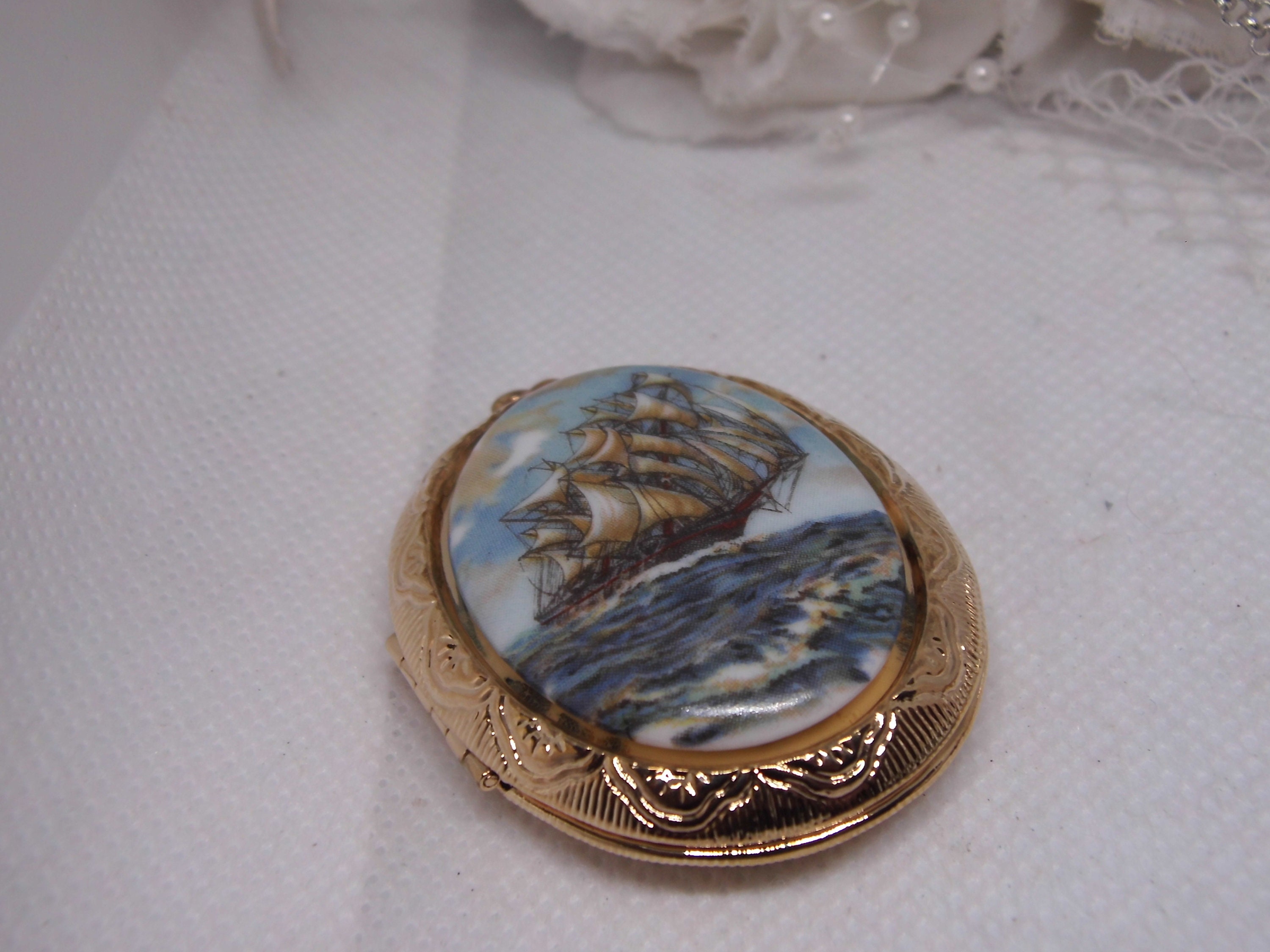 Porcelain Pirate Ship Nautical Keepsake Locket Necklace | Etsy