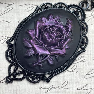 Purple Iridescent Rose Gothic Rockabilly Cameo Black Necklace Pendant Victorian Jewelry